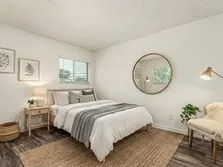 Modern staged bedroom at The Forté Apartments, Phoenix AZ