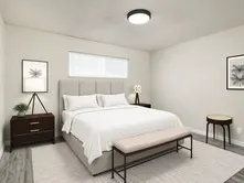 Staged bedroom in a remodeled Oasis 33 apartment, Phoenix AZ
